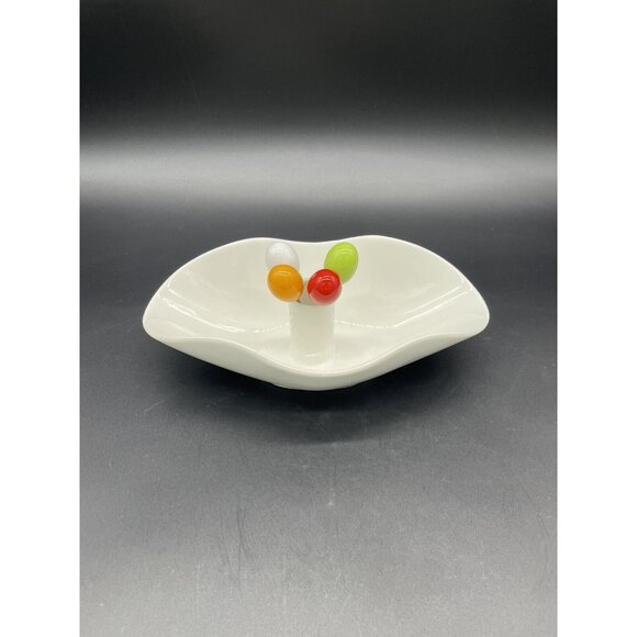 Appetizer Snack Bowl Olive Pick Modern Ceramic Uno Casa Serving Dish Forks Party - Picture 1 of 9